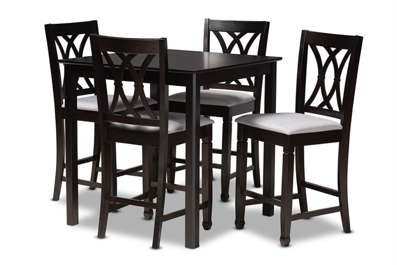 Baxton Studio Reneau Modern and Contemporary Gray Fabric Upholstered Espresso Brown Finished 5-Piece Wood Pub Set